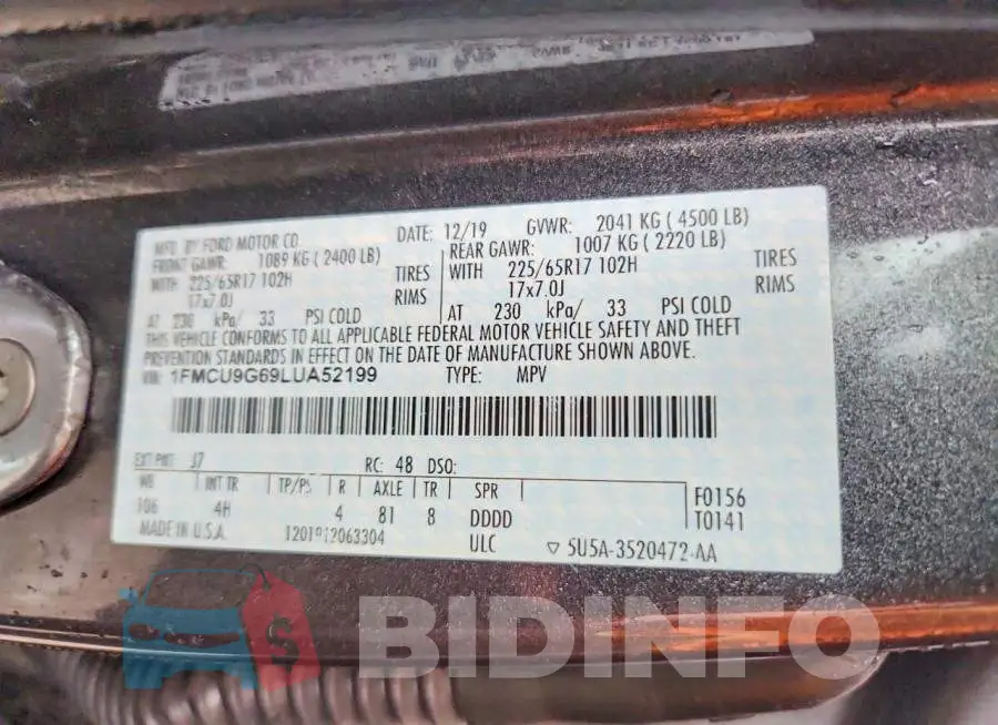 1FMCU9G69LUA52199 Photo# 13