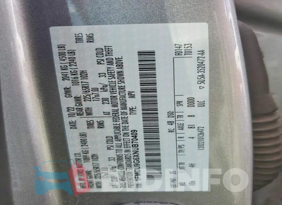 1FMCU9G6XNUB70409 Photo# 13