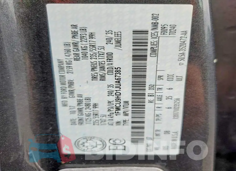 1FMCU9HD1JUA67385 Photo# 14