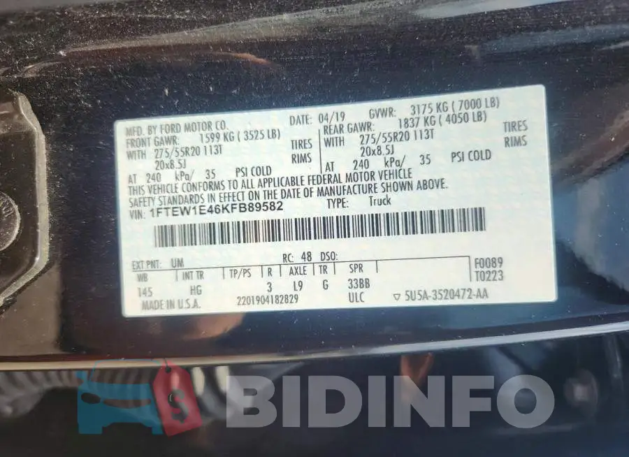 1FTEW1E46KFB89582 Photo# 13