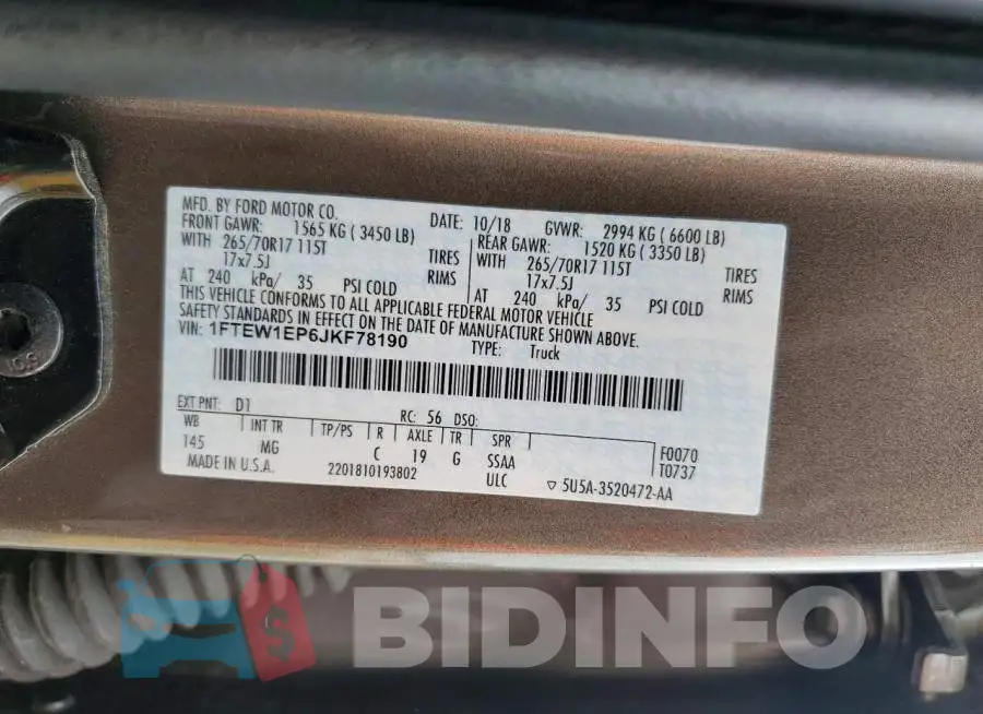 1FTEW1EP6JKF78190 Photo# 12