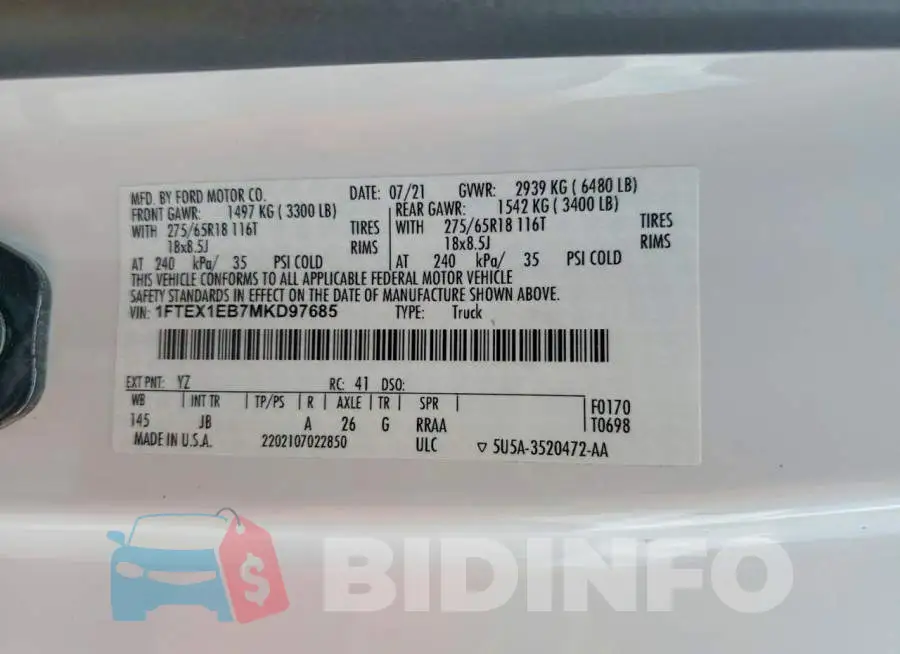 1FTEX1EB7MKD97685 Photo# 12