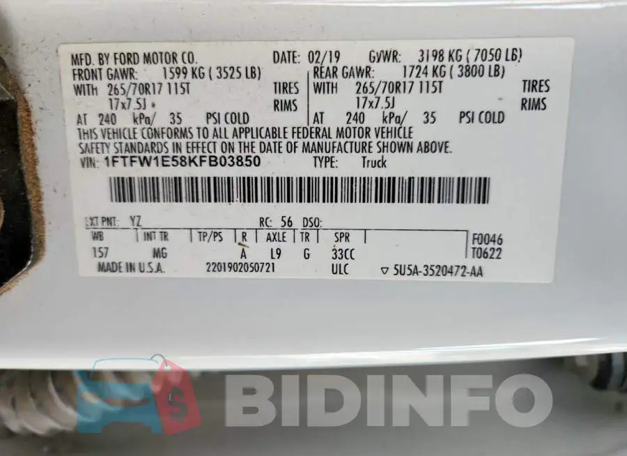 1FTFW1E58KFB03850 Photo# 13