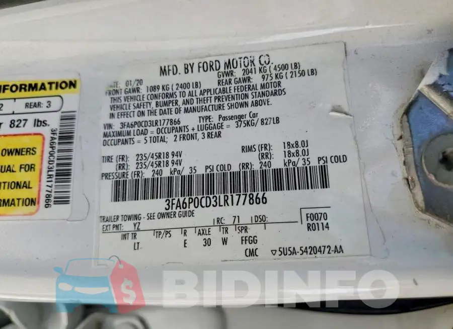3FA6P0CD3LR177866 Photo# 12