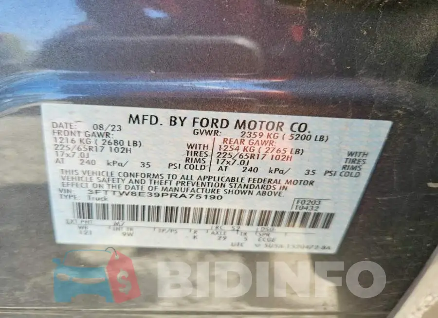 3FTTW8E39PRA75190 Photo# 12