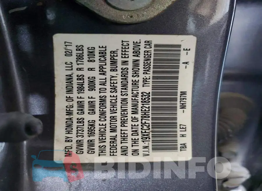 19XFC2F78HE218532 Photo# 12