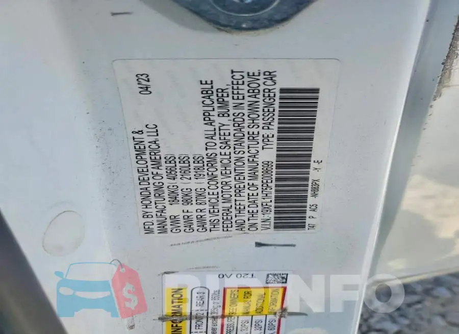 19XFL1H75PE008699 Photo# 12