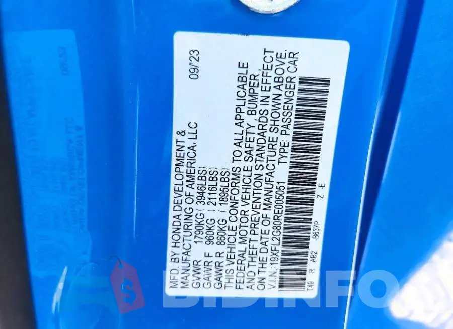 19XFL2G80RE005051 Photo# 12
