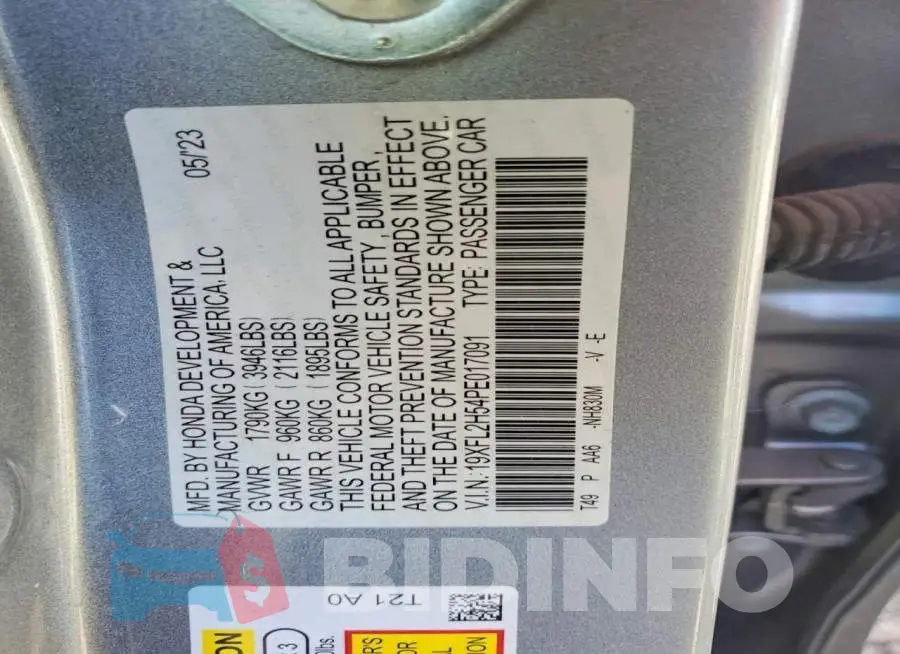 19XFL2H54PE017091 Photo# 12