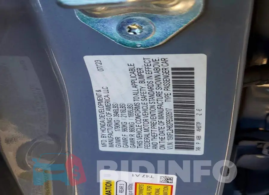 19XFL2H82PE020517 Photo# 12