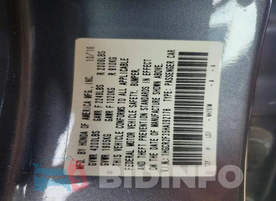 1HGCR2F35HA092178 Photo# 13