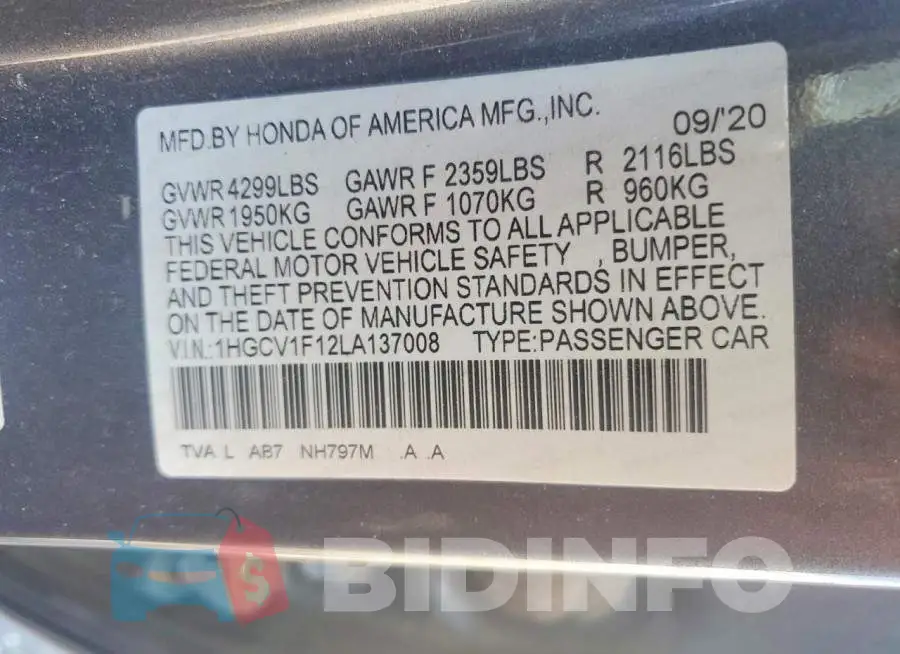 1HGCV1F12LA137008 Photo# 12