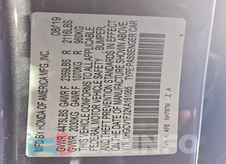 1HGCV1F32KA161065 Photo# 12