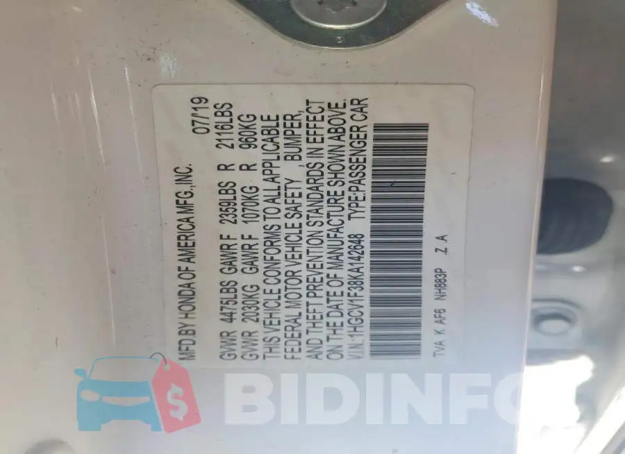 1HGCV1F38KA142648 Photo# 12