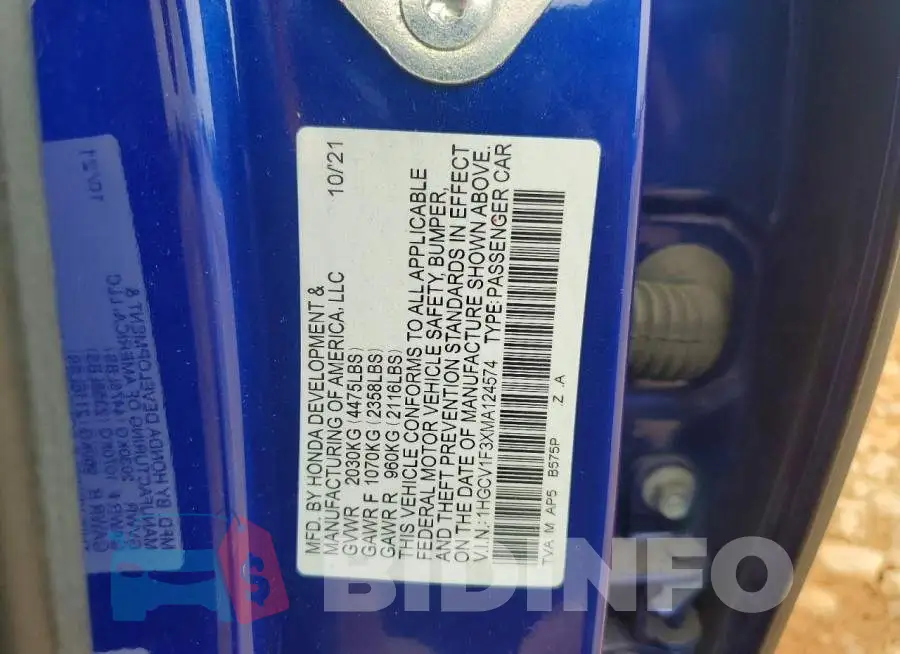 1HGCV1F3XMA124574 Photo# 12