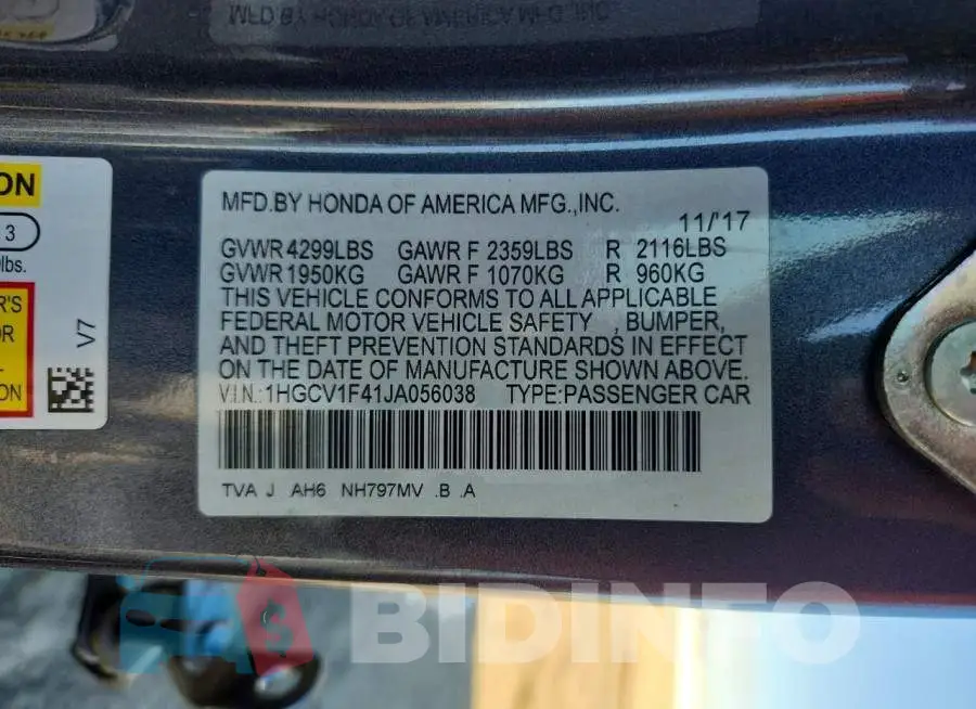 1HGCV1F41JA056038 Photo# 13