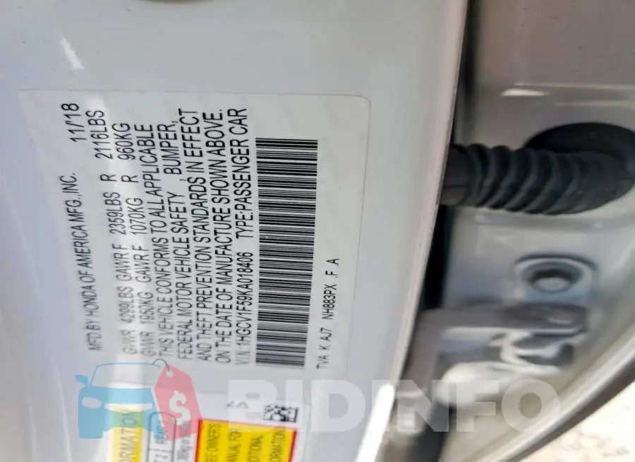 1HGCV1F59KA018406 Photo# 12