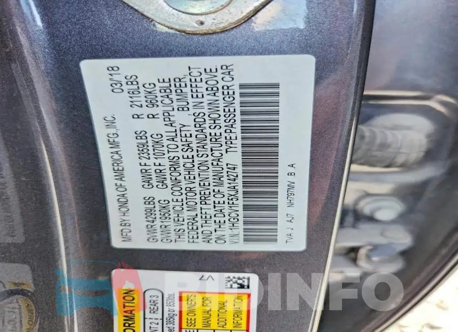 1HGCV1F5XJA142747 Photo# 12