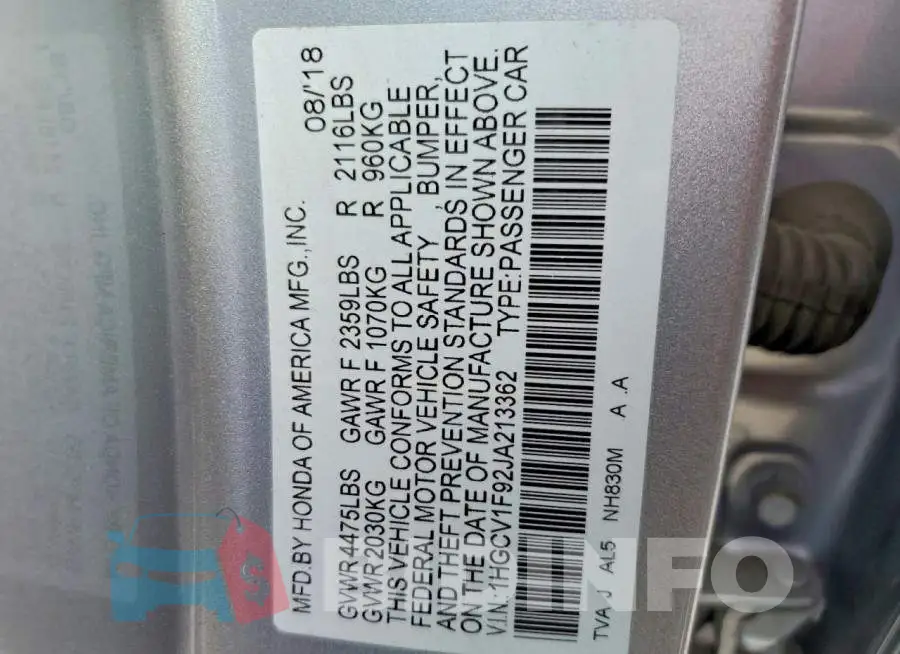 1HGCV1F92JA213362 Photo# 12