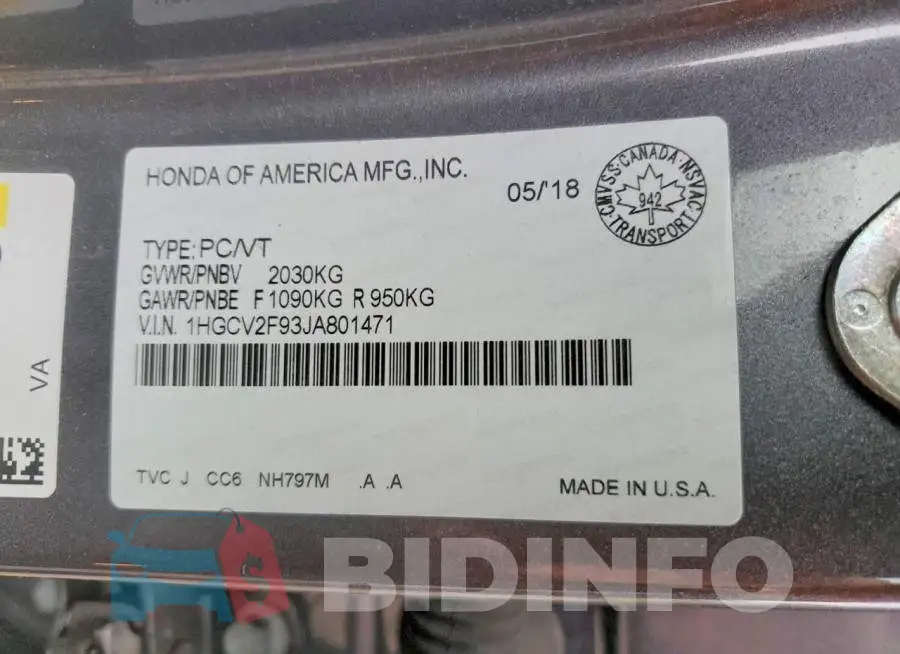 1HGCV2F93JA801471 Photo# 12