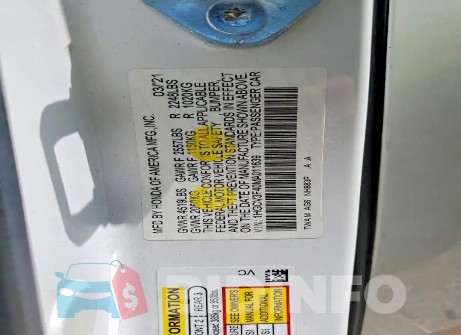 1HGCV3F40MA011639 Photo# 12