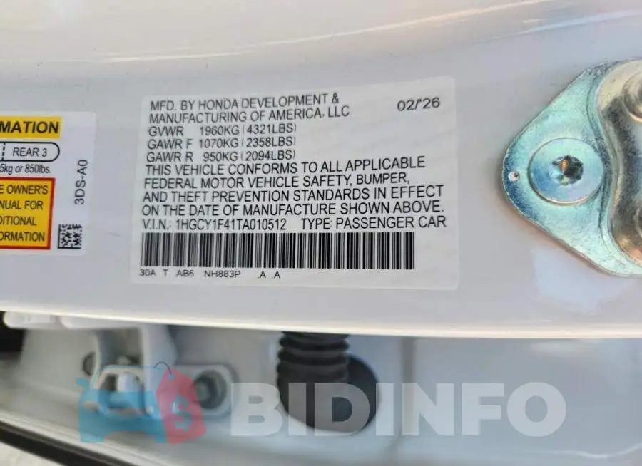 1HGCY1F41TA010512 Photo# 13