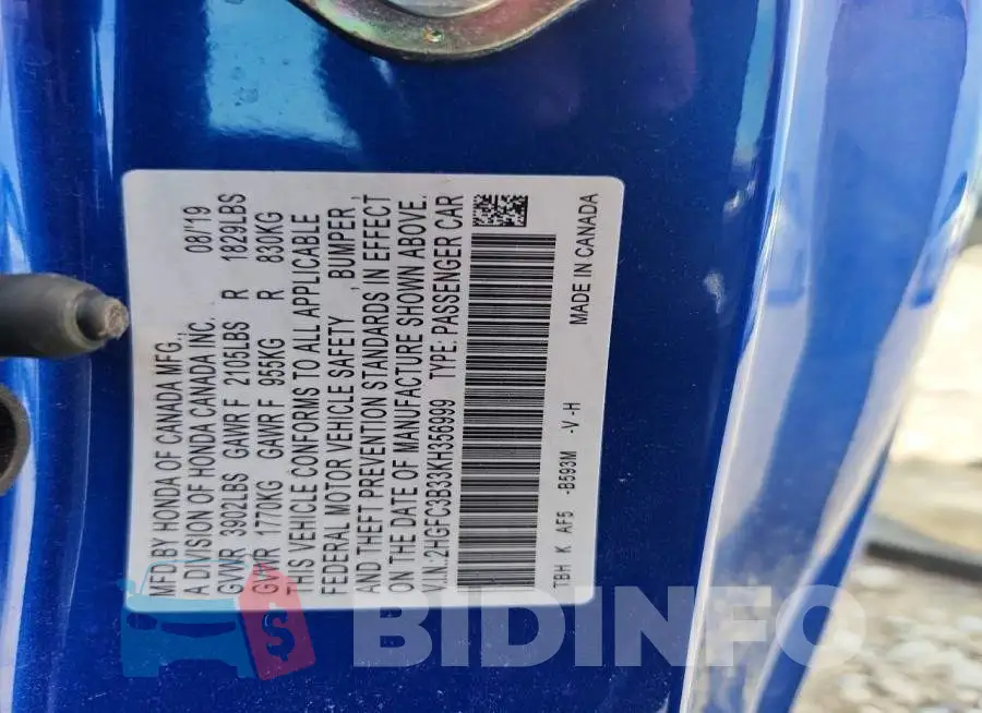 2HGFC3B33KH356999 Photo# 12