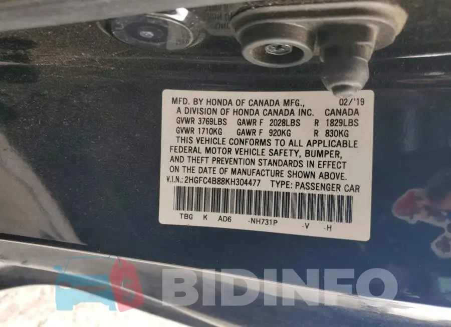 2HGFC4B88KH304477 Photo# 12