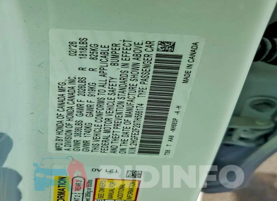 2HGFE2F29TH566174 Photo# 12