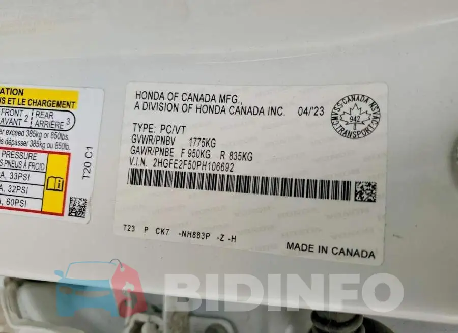 2HGFE2F50PH106692 Photo# 12