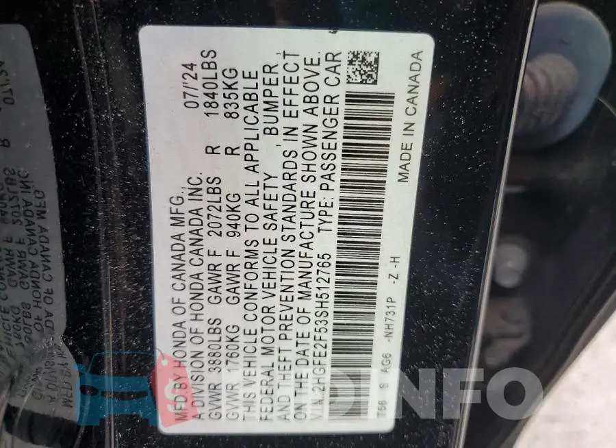 2HGFE2F53SH512765 Photo# 12