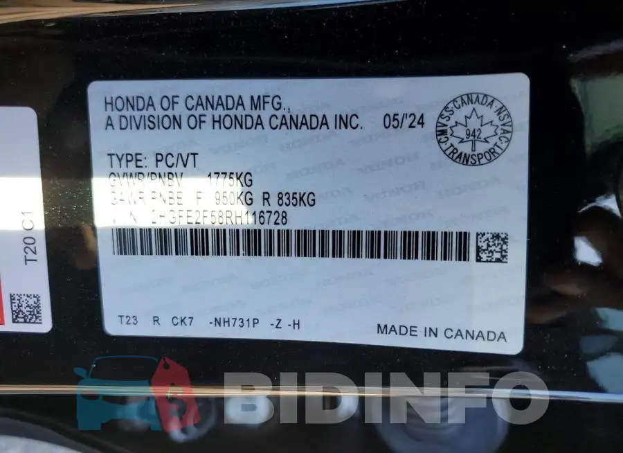 2HGFE2F58RH116728 Photo# 12
