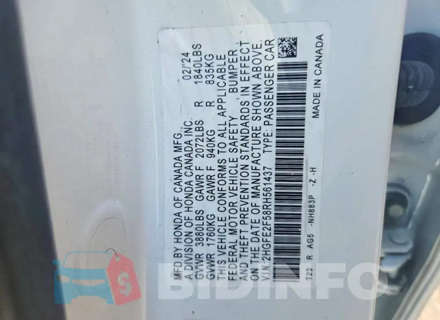 2HGFE2F58RH561437 Photo# 13