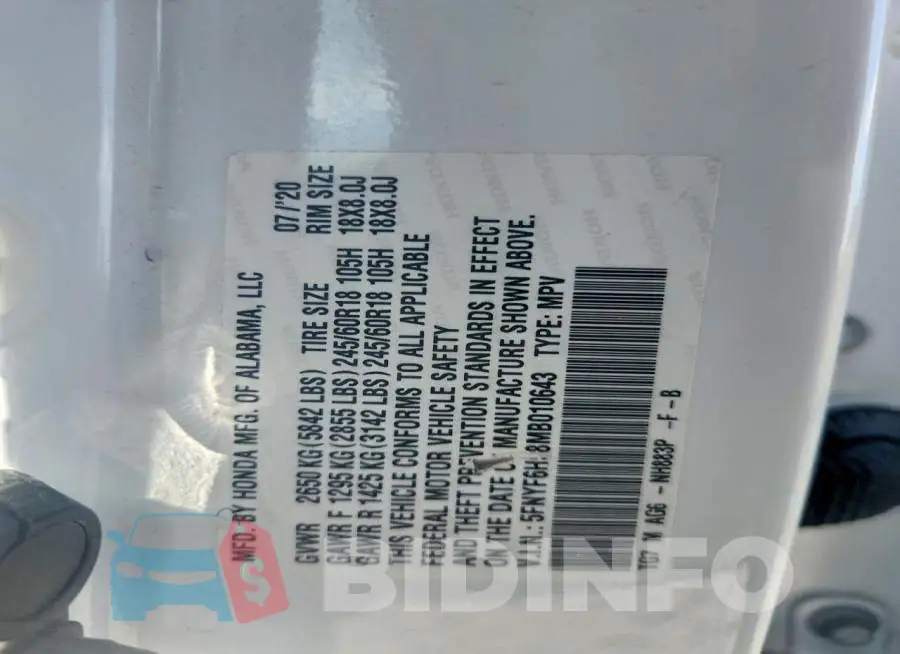 5FNYF6H58MB010643 Photo# 14