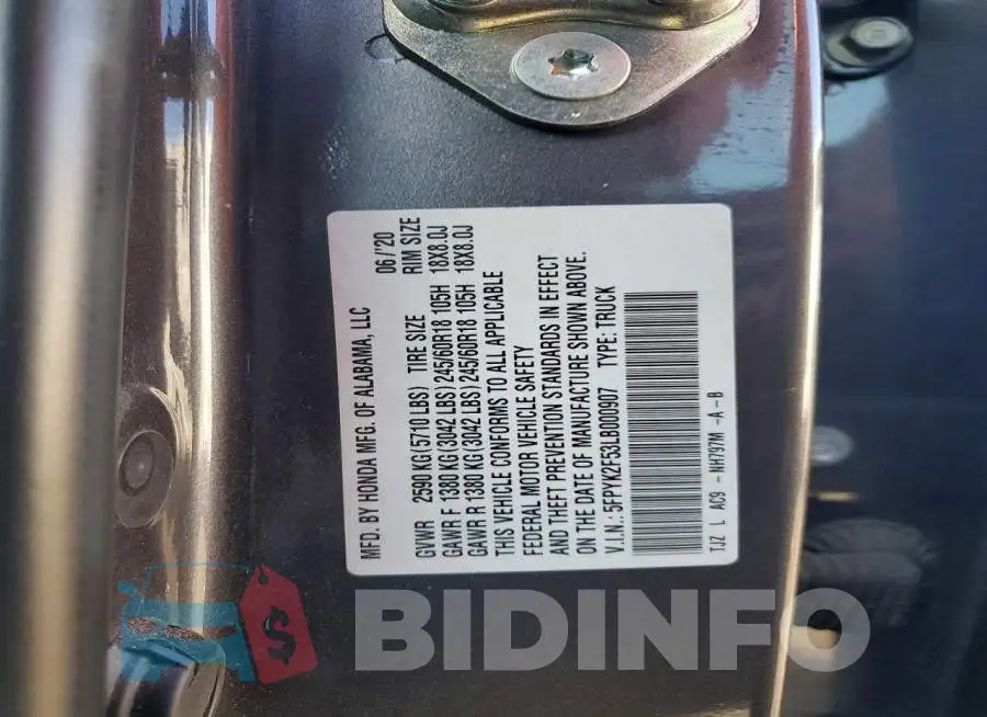 5FPYK2F53LB000907 Photo# 12