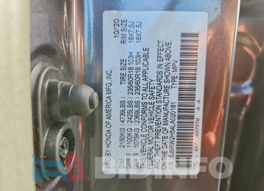 5J6RW2H54LA020181 Photo# 13