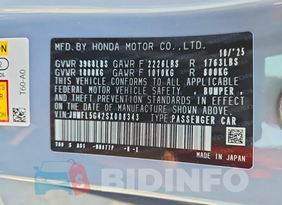 JHMFL5G42SX008343 Photo# 12