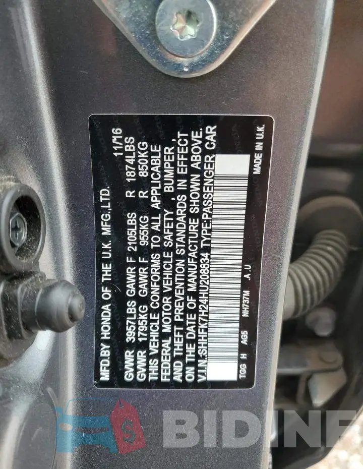 SHHFK7H24HU208834 Photo# 13