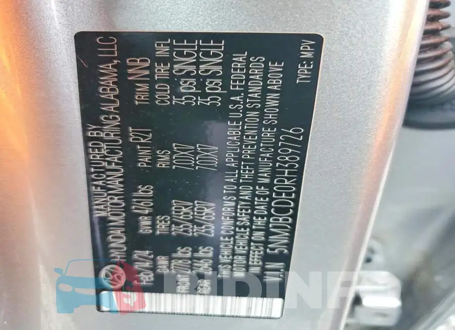 5NMJBCDE0RH389726 Photo# 13