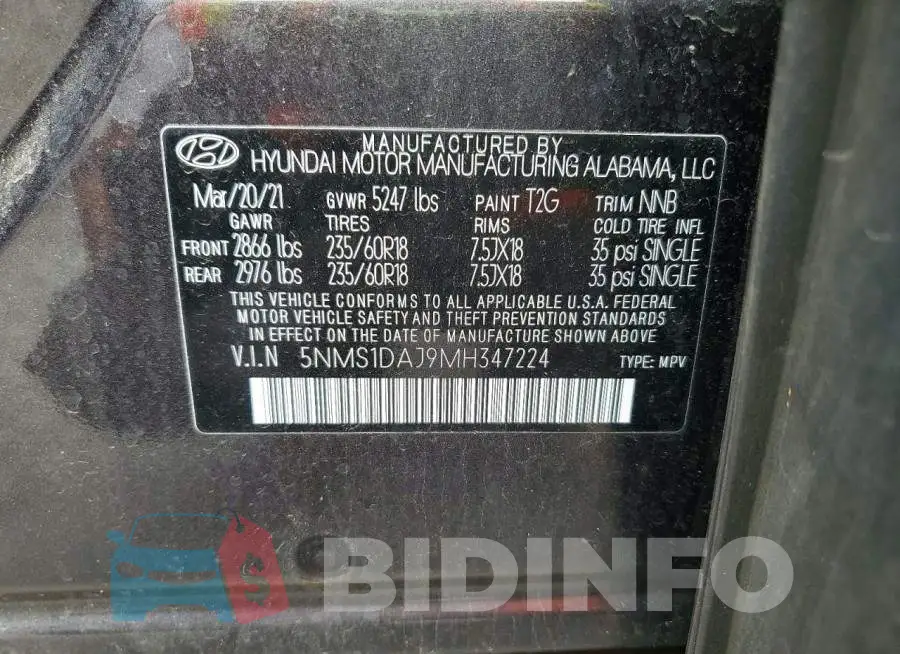 5NMS1DAJ9MH347224 Photo# 13
