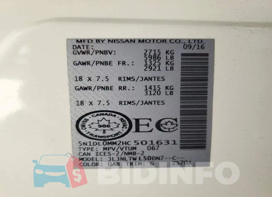 5N1DL0MM2HC501631 Photo# 13
