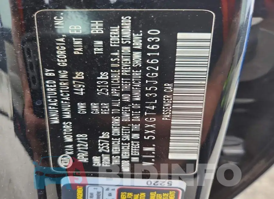 5XXGT4L35JG261630 Photo# 12