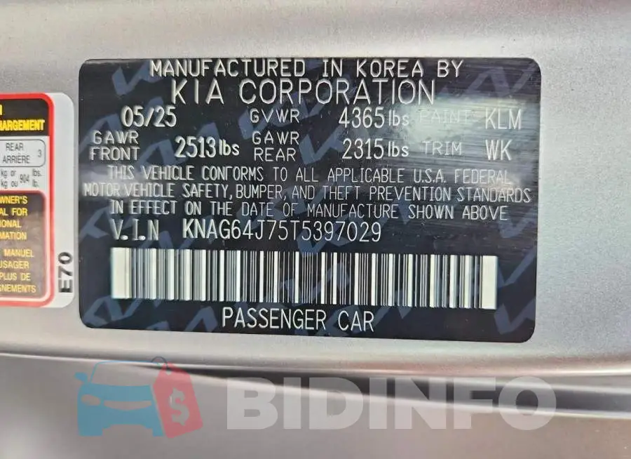 KNAG64J75T5397029 Photo# 12