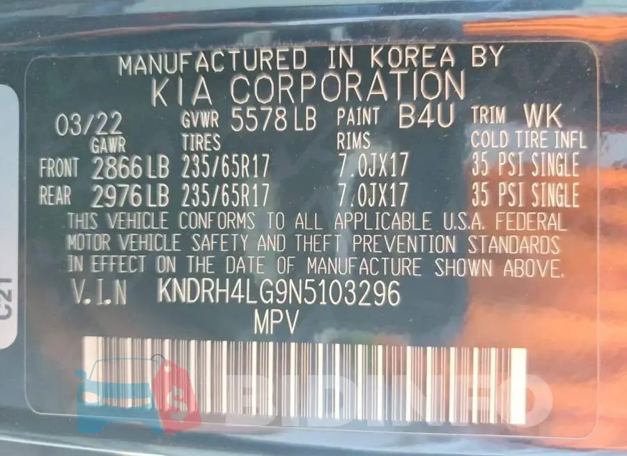 KNDRH4LG9N5103296 Photo# 13