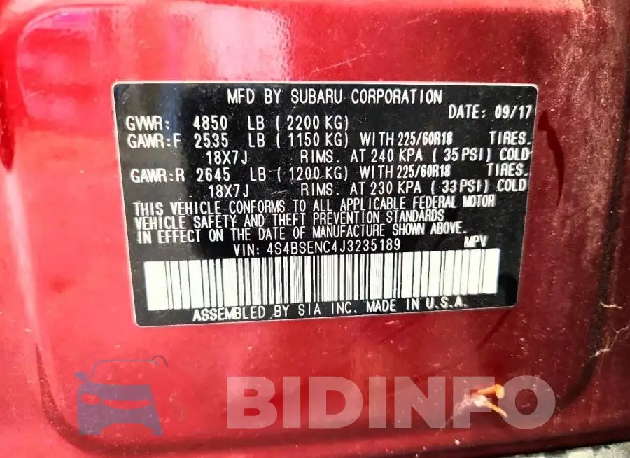 4S4BSENC4J3235189 Photo# 13