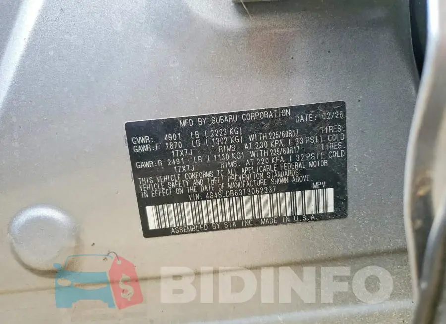 4S4SLDB63T3062337 Photo# 12