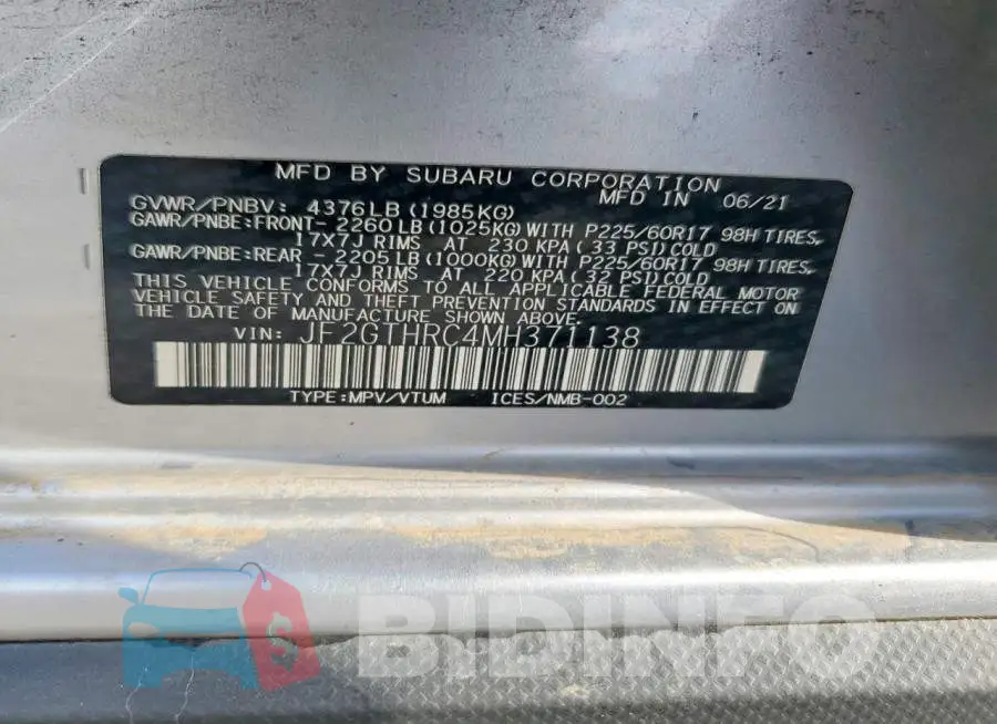 JF2GTHRC4MH371138 Photo# 12