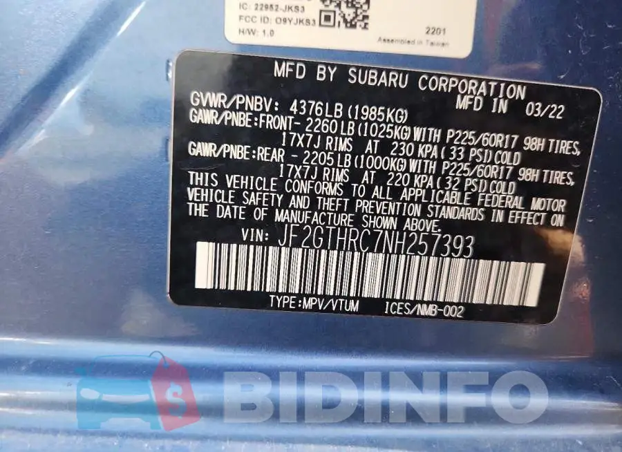 JF2GTHRC7NH257393 Photo# 12