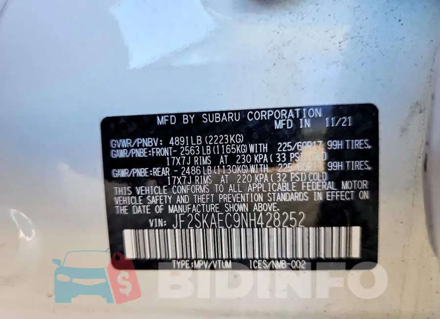JF2SKAEC9NH428252 Photo# 12
