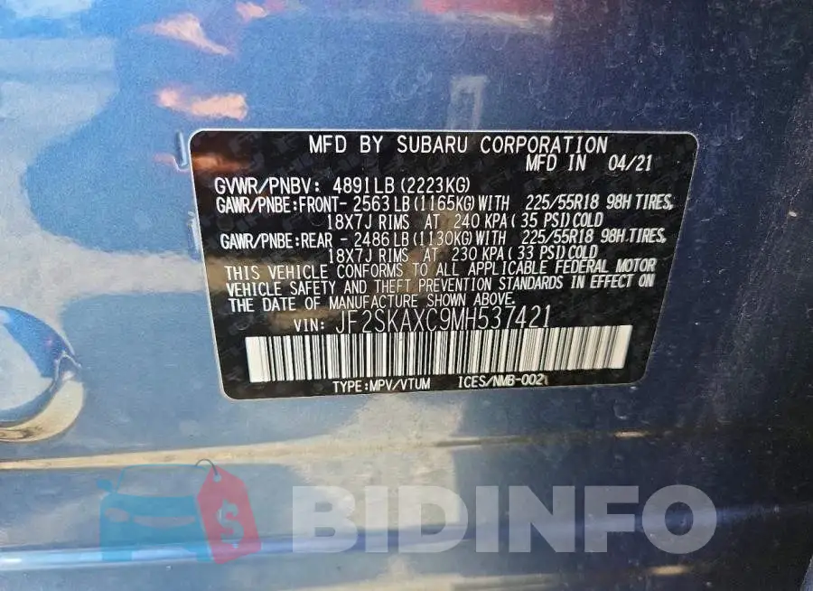 JF2SKAXC9MH537421 Photo# 14